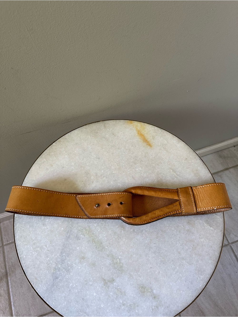 Anne Klein Statement Boho Thick Loop Tan Leather Waist Belt Gypsy 34” Waist